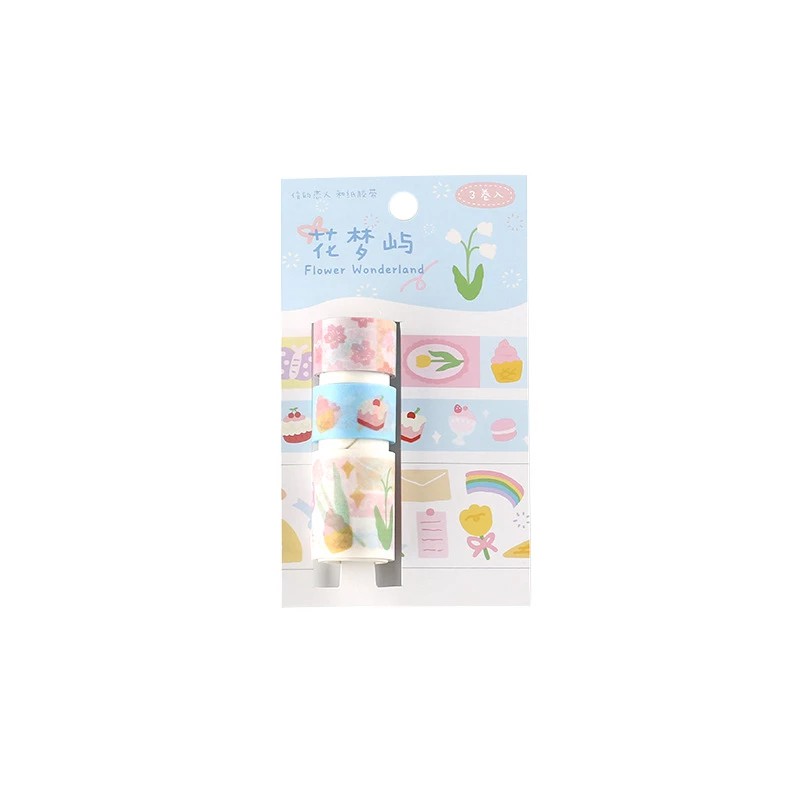 Bộ 3 Băng Keo Trang Trí Chủ Đề Hoa Cỏ Dễ Thương Washi Tape 15-30MM*2M Cây Đầu To