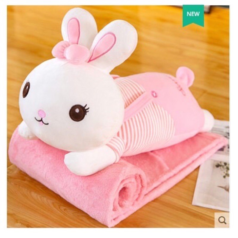 Bộ chăn gối văn phòng Thỏ kèm mền 3in1 tiện lợi, Thỏ có chăn (bộ gối mền hình thỏ xinh), Gối văn phòng 3in1 hàng đẹp