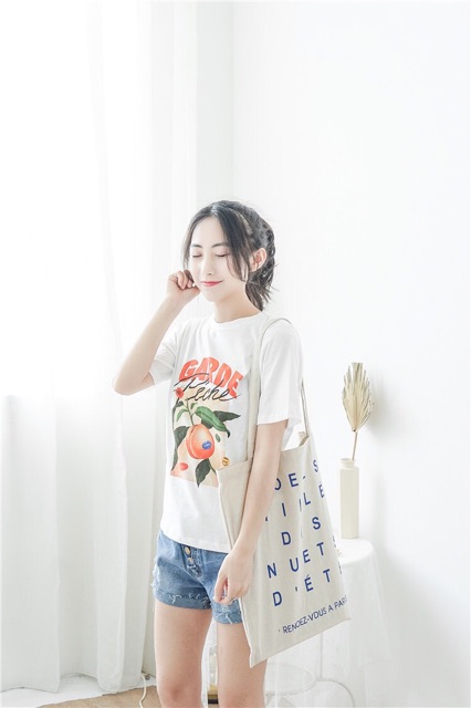 Túi vải đeo vai in chữ