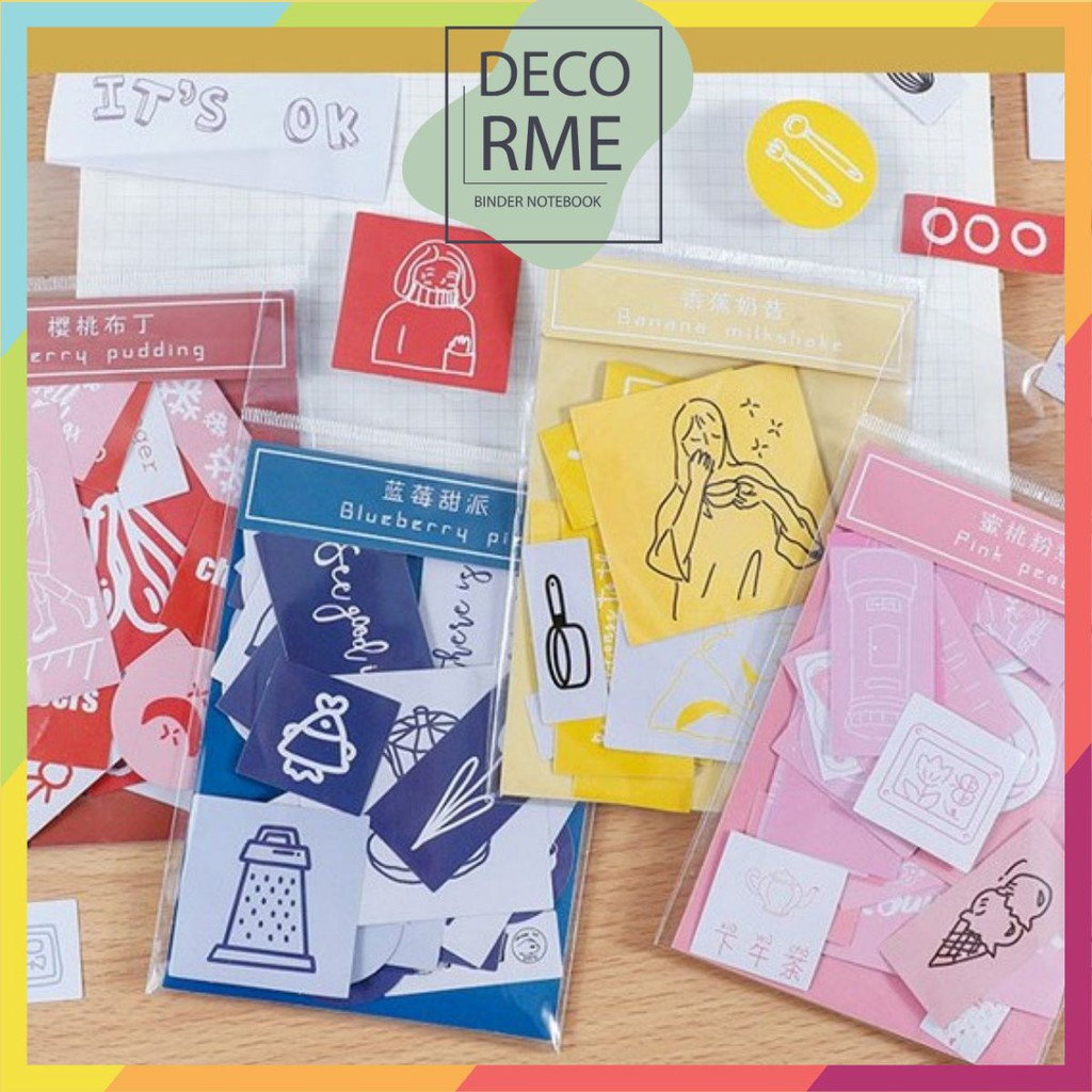 Set 40 deco sticker mono trang trí sổ tay, bullet journal mr paper DecorMe