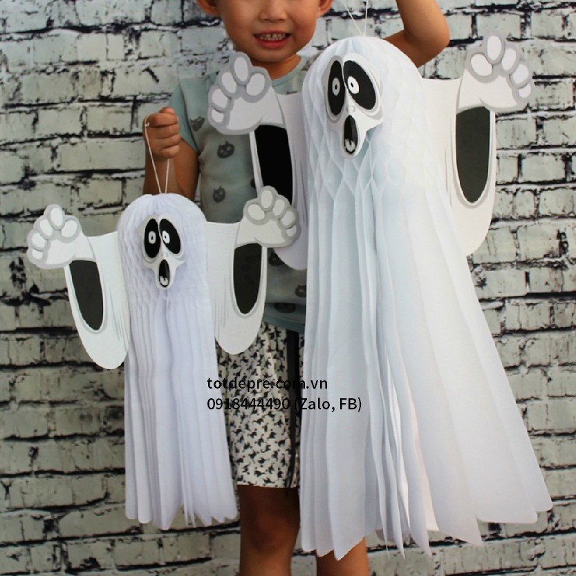 Đèn lồng giấy xếp Dây treo trang trí halloween hình phù thủy, con dơi, ma treo