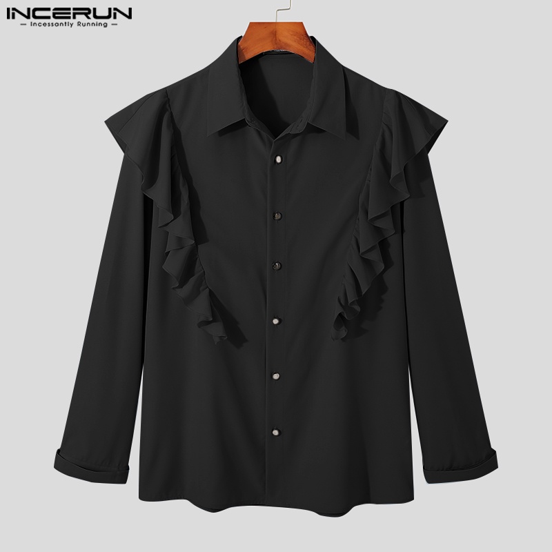 Áo sơ mi INCERUN dài tay màu sắc thanh lịch cho nam