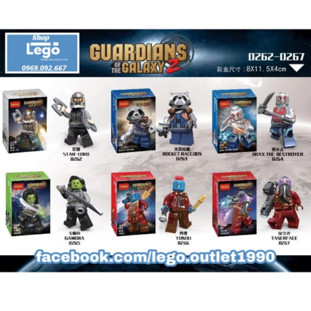 Xếp hình Guardians Galaxy Star Lord Rocket Racoon Drax Gamora Yonou Taser Face Lego Minifigures Decool 0262 0267