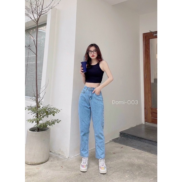 Quần Baggy Jean Nữ Trơn Lưng Cao Đủ Size Siêu Đẹp Ms080