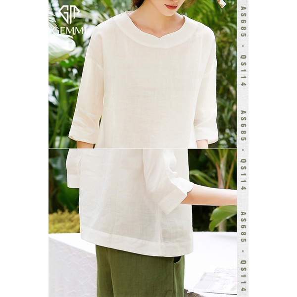 Áo sơ mi nữ thiết kế tay lỡ linen Gemmi fashion, AS685