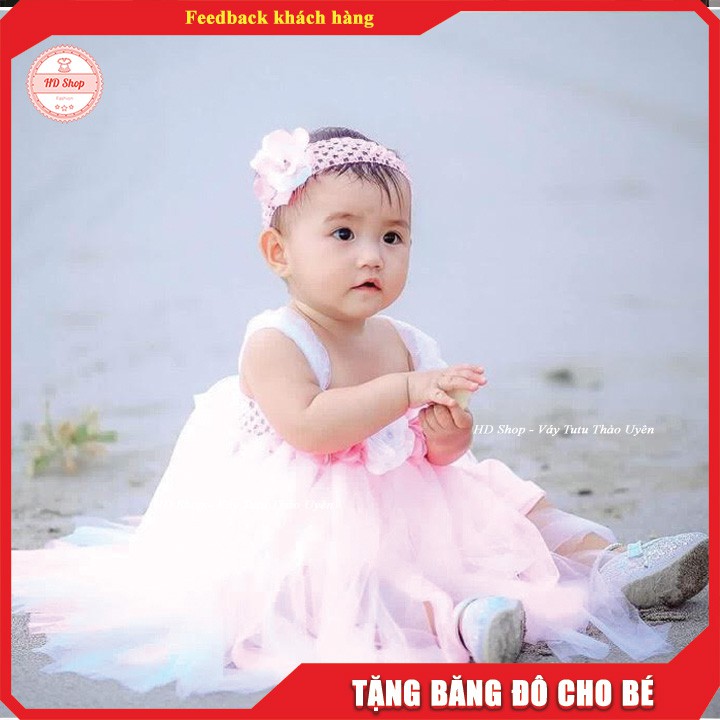 Đầm bé gái hồng phấn hoa xù cho bé gái 2-12kg