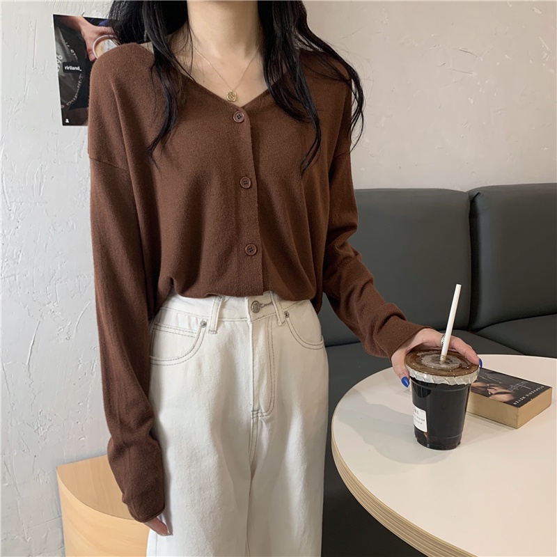 Áo Khoác cardigan Dệt Kim Tay Dài Cổ Chữ V Thời Trang Hàn Quốc Cho Nữ