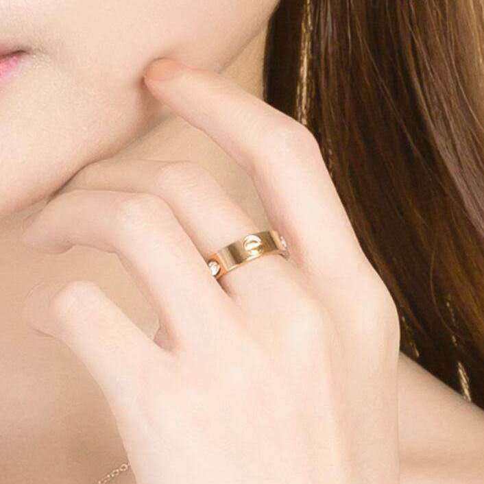 nhẫn nữ thép titan nhật bản và hàn quốc vàng hồng cặp ngón trỏ nam bạch kim đơn giản không khí thời trang hoang dãA