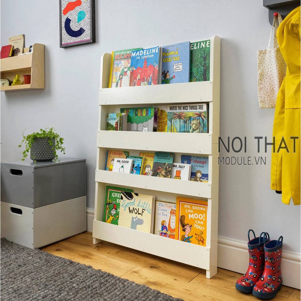Kệ sách cho trường mầm non montessori, kệ sách cho bé 4 tầng