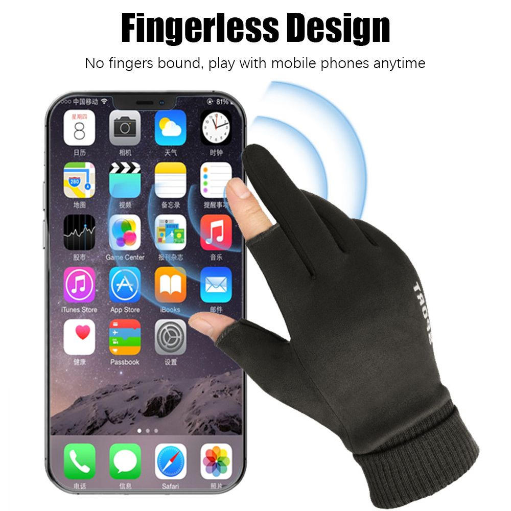 Đôi găng tay hở 2 ngón lót nhung mang chống trượt giữ ấm chống lạnh và gió khi chạy xe cho nam và nữ nhiều màu tùy chọn