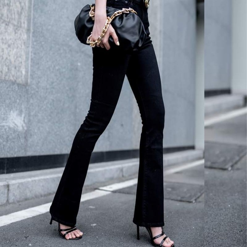 Quần jean nữ đen lưng cao ống loe cao cấp hàng VNXK RUBIE JEANS 2906