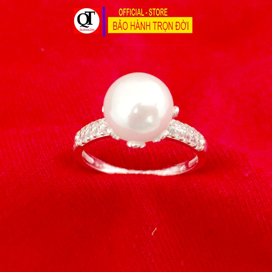 Nhẫn nữ bạc gắn ngọc 8ly chất liệu bạc ta trang sức Bạc Quang Thản – QTNU65
