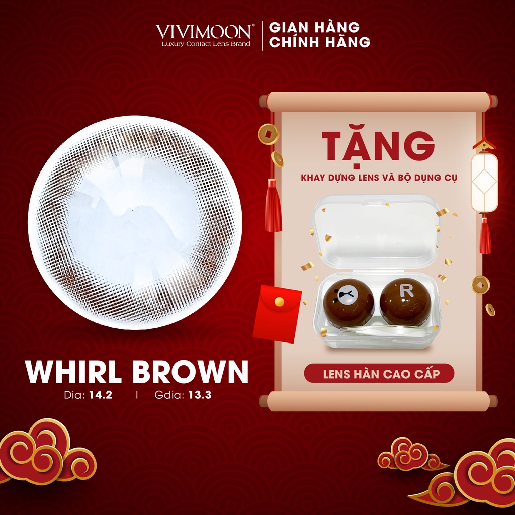 Lens Cận Nâu Tự Nhiên VIVIMOON Whirl Brown 13.3mm Kính Áp Tròng Chính Hãng Hàn Quốc