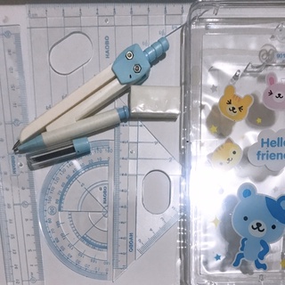 set thước kẻ eke, compa, tẩy chì, hộp đựng...( bộ học sinh)