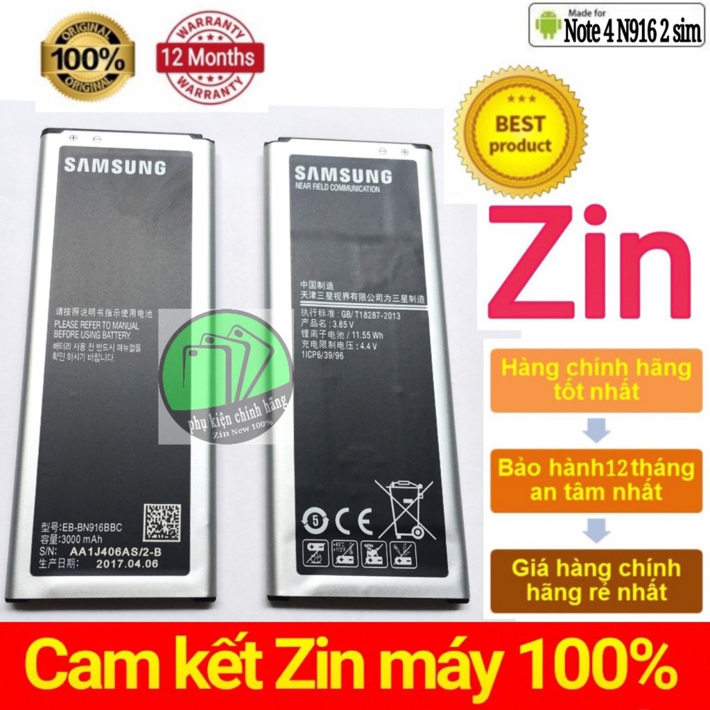 Pin SAMSUNG Note 4 (N916) 2 sim, 3000mAh hàng chính hãng