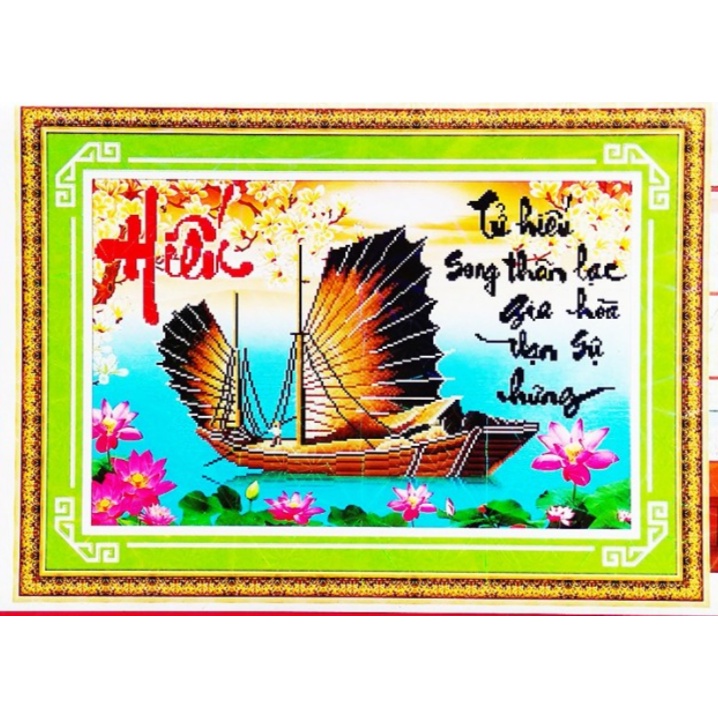 Tranh Đính Đá ABC 3D Hiếu Tử Song Thân Lạc Gia Hòa Vạn Sự Hưng 63021 (KHÁCH TỰ ĐÍNH) KT:73X49CM