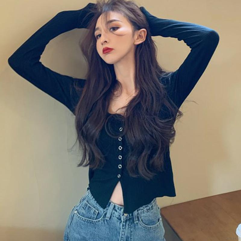Áo Cardigan Dệt Kim Tay Dài Cổ Chữ V Dáng Ôm Quyến Rũ Cho Nữ