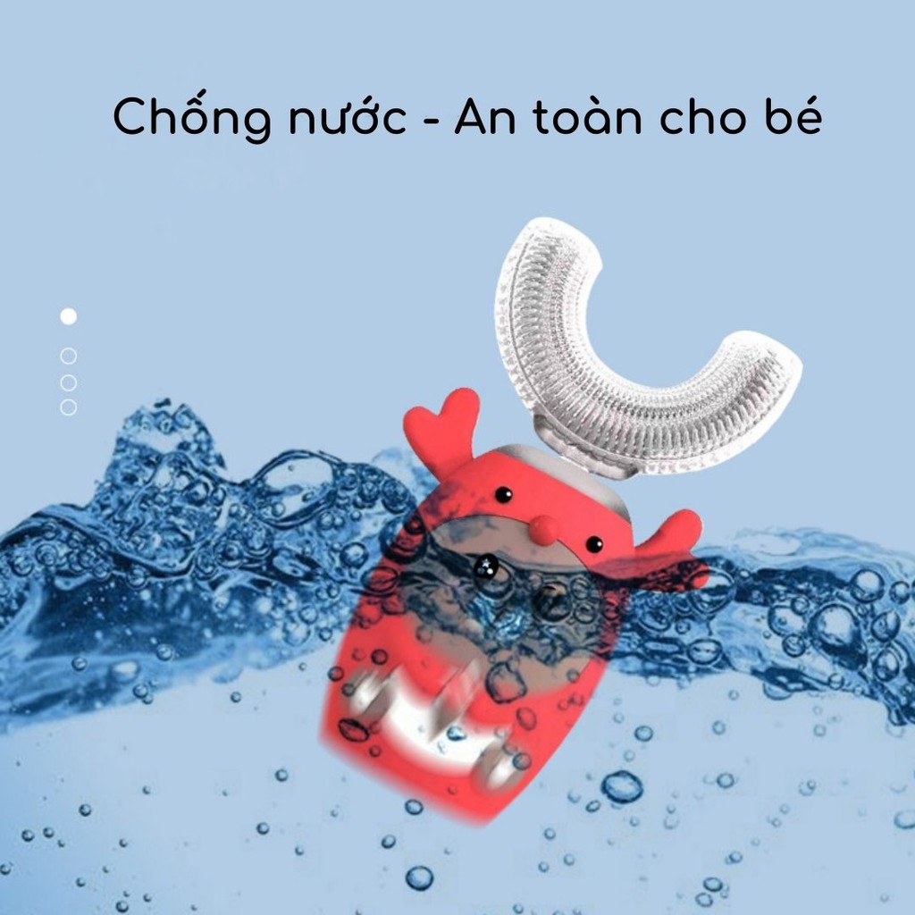 Bàn Chải Đánh Răng Điện Cho Bé Đầu Silicon Chữ U Cho Bé 2-12 Tuổi Tặng Kèm 1 Đầu Thay Thế