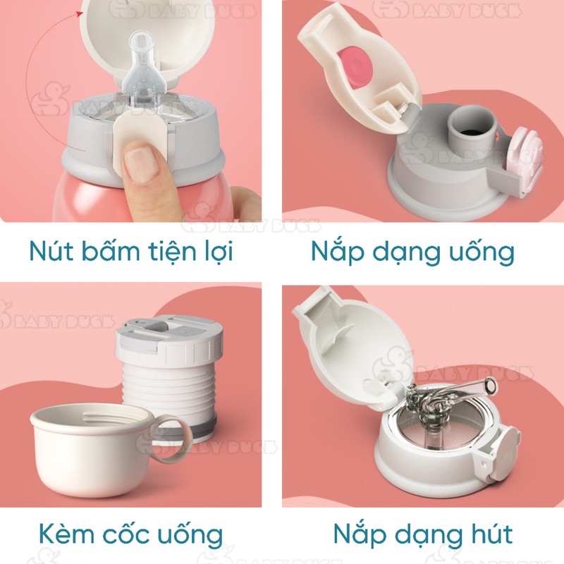 Bình uống nước giữ nhiệt cao cấp 550ml tặng kèm túi và phụ kiện ms1101692, bình đựng nước cho bé