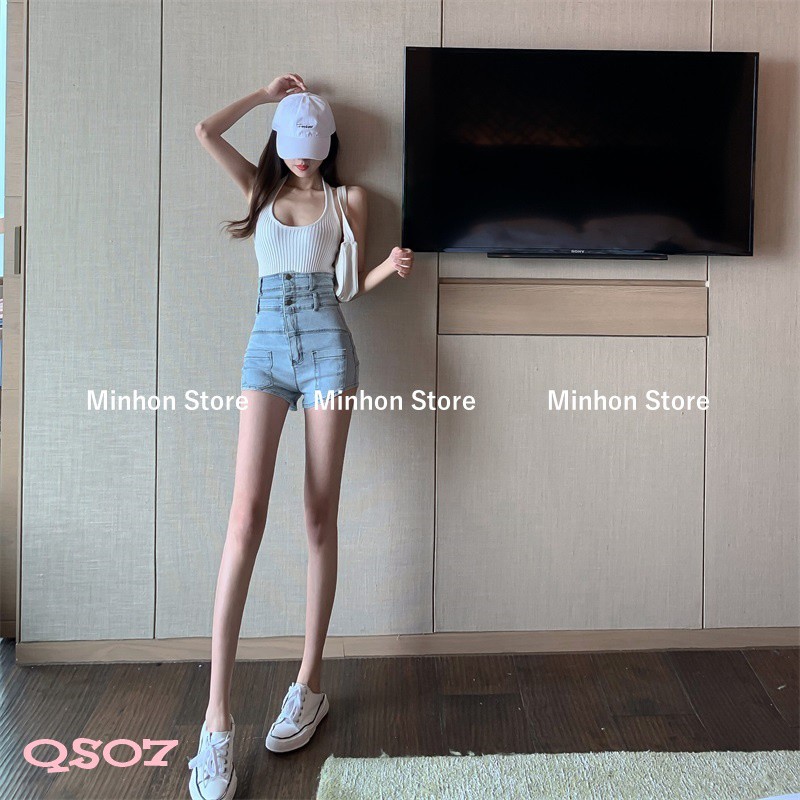 [Video - Freeship] Quần Đùi, Quần Short Jean Nữ Cạp Cao - 2 Cạp Túi Hộp Phía Trước Siêu Cá Tính (Minhon Store QS07) | BigBuy360 - bigbuy360.vn