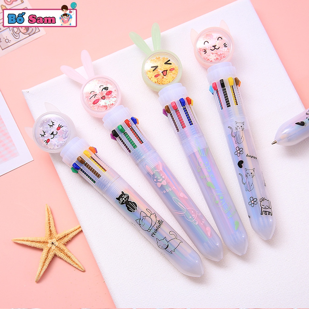 Bút bi nhiều màu 10in1, bút bi 10 màu ánh nhũ trong 1 bút tiện lợi Shop Bố Sam