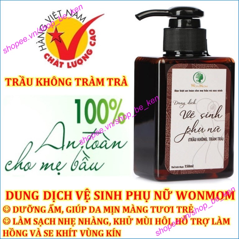 Chai Dung dịch vệ sinh phụ nữ Trầu Không Tràm Trà Wonmom 150ml - an toàn cho Mẹ Bầu - Sau sinh - 100% thiên nhiên