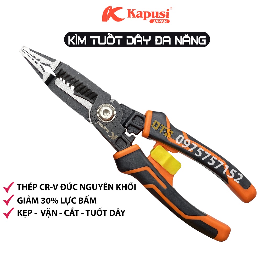 Kìm cắt tuốt dây điện đa năng Nhật Bản 6 trong 1 hãng Kapusi JAPAN 210mm, kìm điện đa năng  K-9102