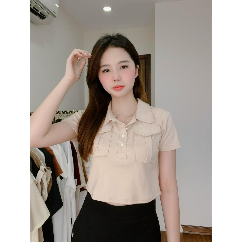 Áo Croptop Túi Hộp Nữ, Áo Hè Chất Cotton Mềm Mịn Tôn Dáng