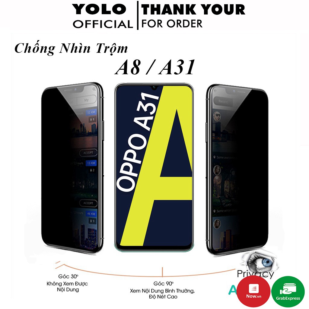 Cường lực oppo A31 A8 Chống Nhìn Trộm Full Màn Hình Tặng Kèm Khăn Lau