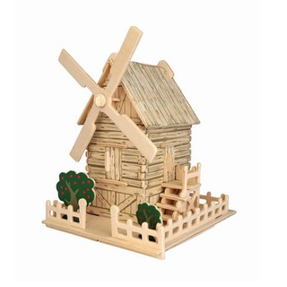 Mô hình gỗ trang trí 3D lều cối xay gió mini - Mô hình lắp ráp bằng gỗ