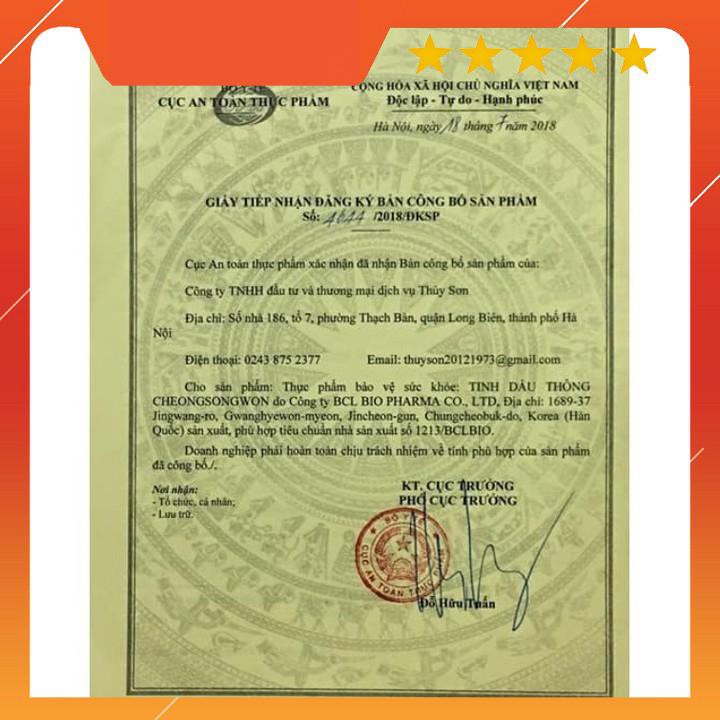 [DATE MỚI] Tinh Dầu Thông Đỏ CHEONGSONGWON Hàn Quốc, Hộp 180 Viên | BigBuy360 - bigbuy360.vn