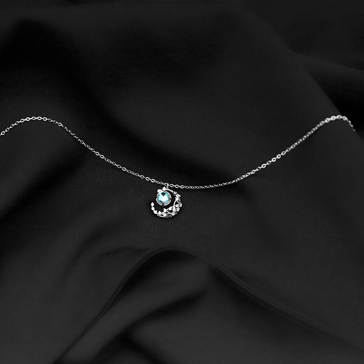 Dây chuyền vòng cổ nữ bạc s925 trăng khuyết pha lê và đá moonstone đổi màu Cá jewelry DC7