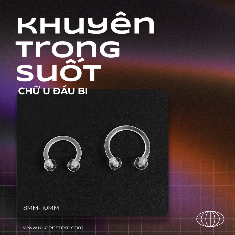 Khuyên tai Chữ U trong suốt  Nhựa sinh học