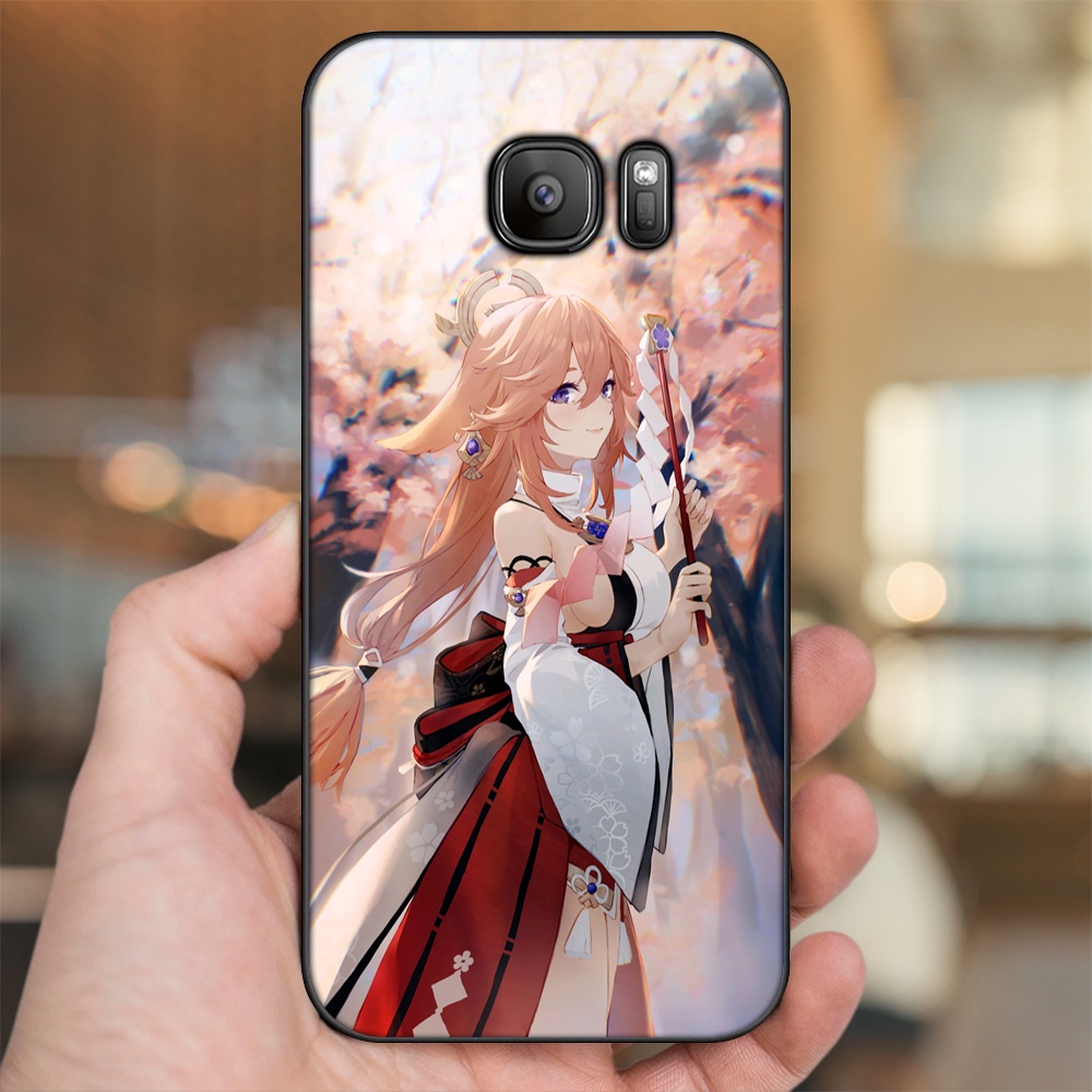 Ốp lưng Samsung S6, S6 Edge, S6 Edge Plus, S7, S7 Edge viền đen in hình Yae Miko Genshin Impact