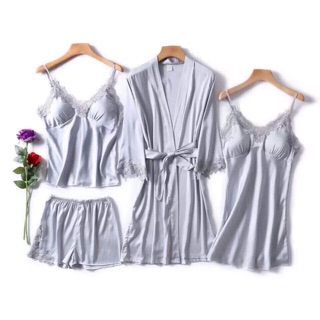 [sale 11.11] Sét váy/ đồ ngủ lụa 4 món đẹp mát cho các bạn nữ