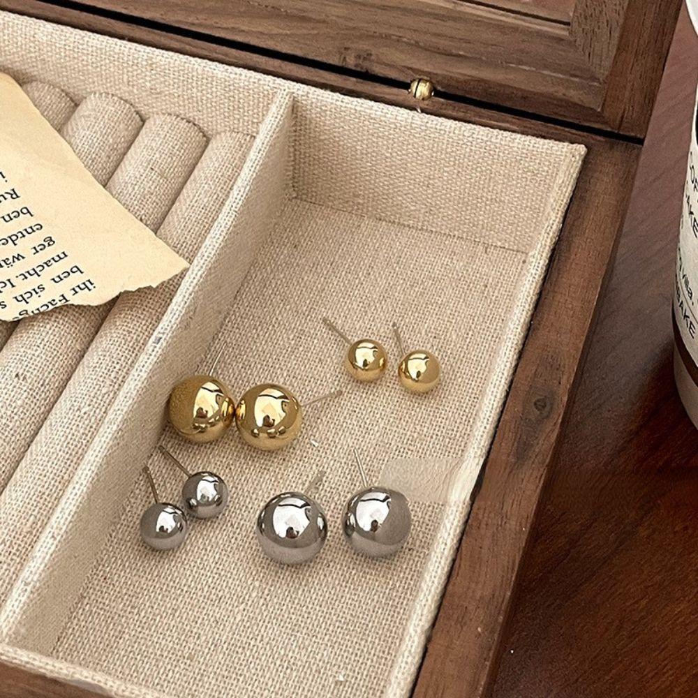 QQMALL Bông Tai Xỏ Bóng Tròn Phong Cách Hàn Quốc Thanh Lịch