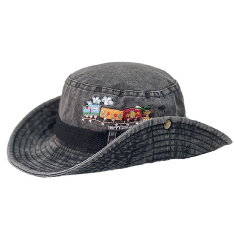 Mũ Cao Bồi Denim Mùa Hè Thêu Họa Tiết Có Dây Cho Thanh Thiếu Niên Phong Cách Hip Hop