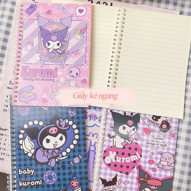 Sổ Gáy Lò Xo 120 Trang Size A5 Sổ Tay Kẻ Ngang Hoạt Hình Kuromi Cinnamoroll Cute