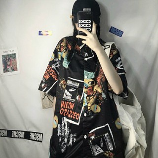 Áo Sơ Mi Tay Lỡ Nam Nữ Form Rộng Unisex Họa Tiêt Đẹp Chất Liệu Lụa Mịn Mát