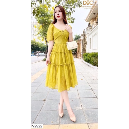 V2922 - váy xoè màu xanh cốm