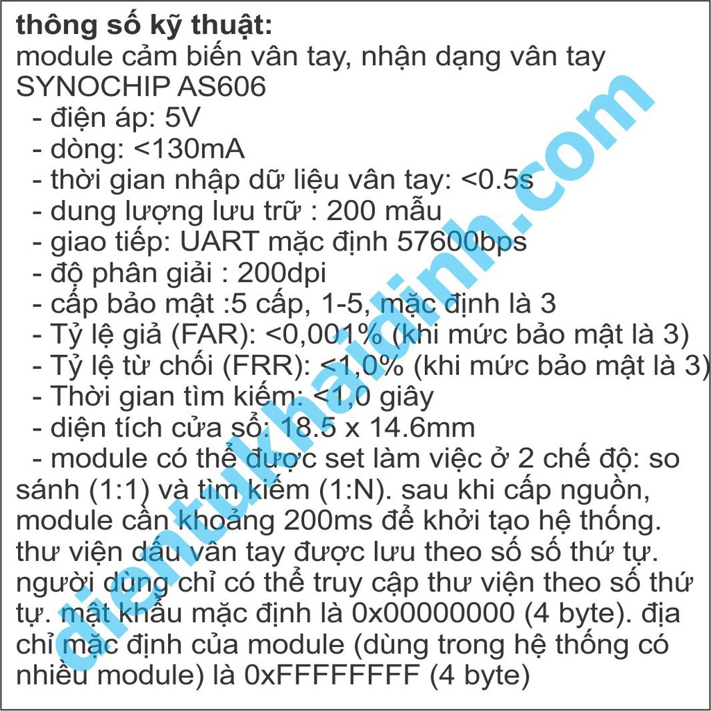 module cảm biến vân tay, nhận dạng vân tay SYNOCHIP AS606 kde4813