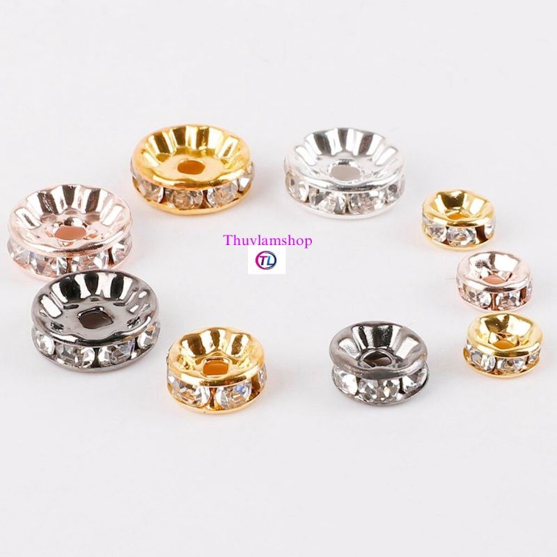 Charm chặn hạt bánh xe đá pha lê chặn hạt nhiều size