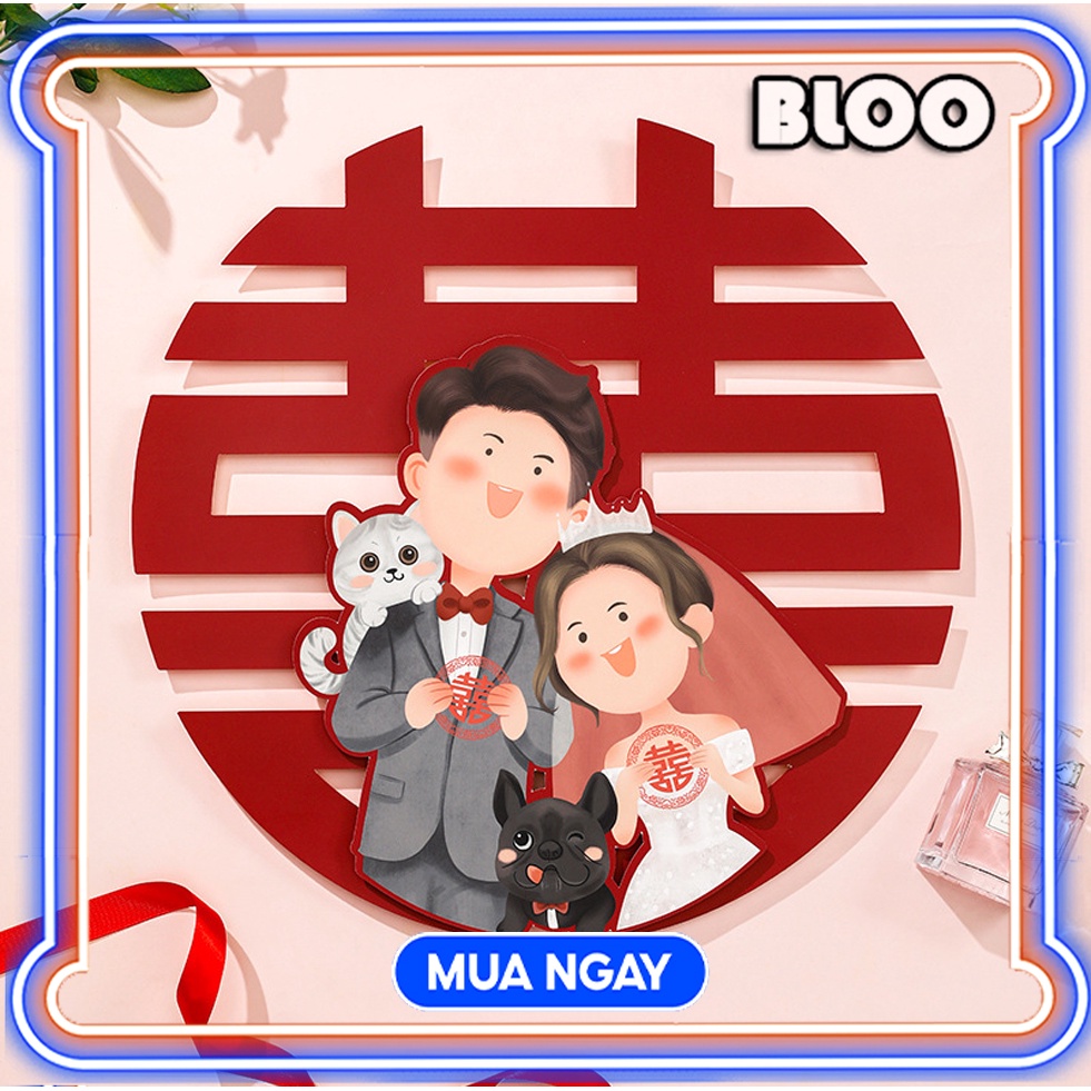 Chữ Hỷ 3D Trang Trí Phòng Cưới, Xe Hoa, Đám Cưới Hoạt Hình Bloo16