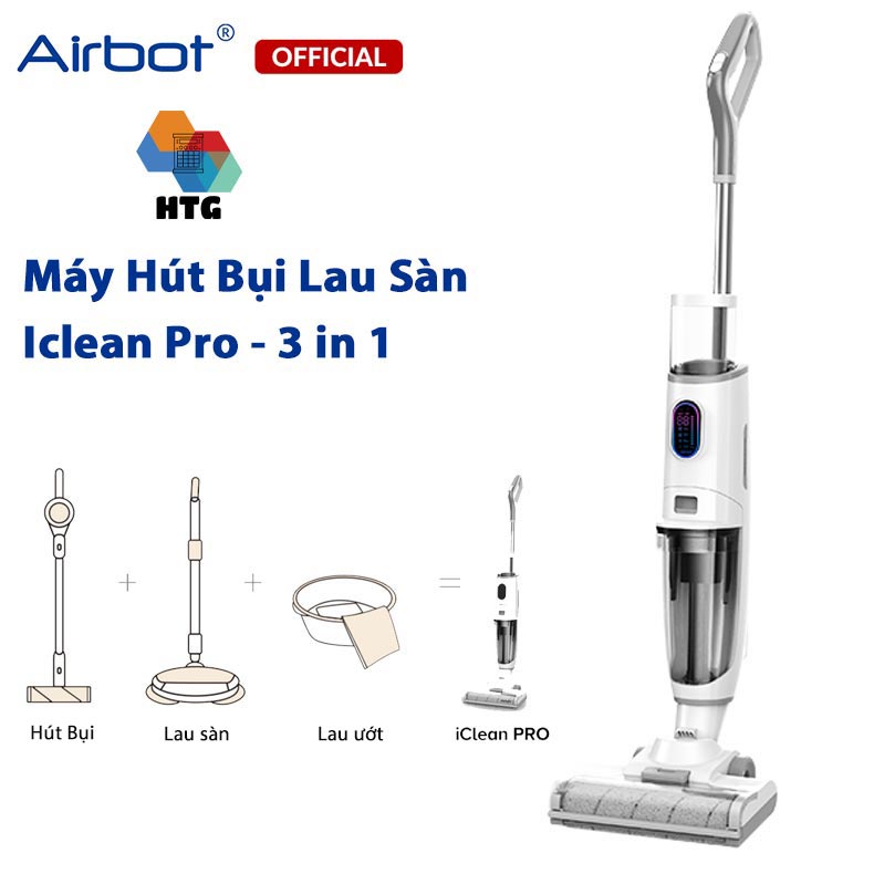 Máy hút bụi lau sàn Không dây Airbot Iclean Pro Bản Quốc Tế, tự động giặt Dẻ, 3 công việc trong 1, hút và lau chuyên sâu