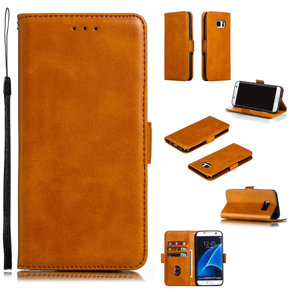 Bao da điện thoại nắp gập màu trơn cho Samsung S7/S7 Edge | BigBuy360 - bigbuy360.vn