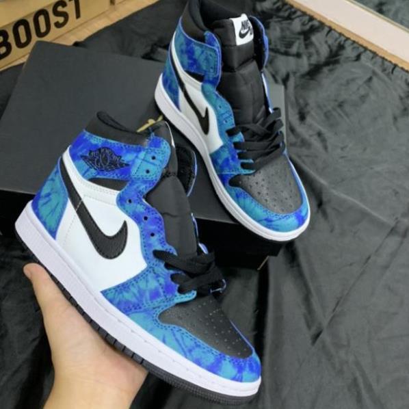 Giày thể thao Air Jordan xanh loang nước biển cổ cao, Giày JD1 tie dye cao cổ nam nữ siêu hot  + tặng dây