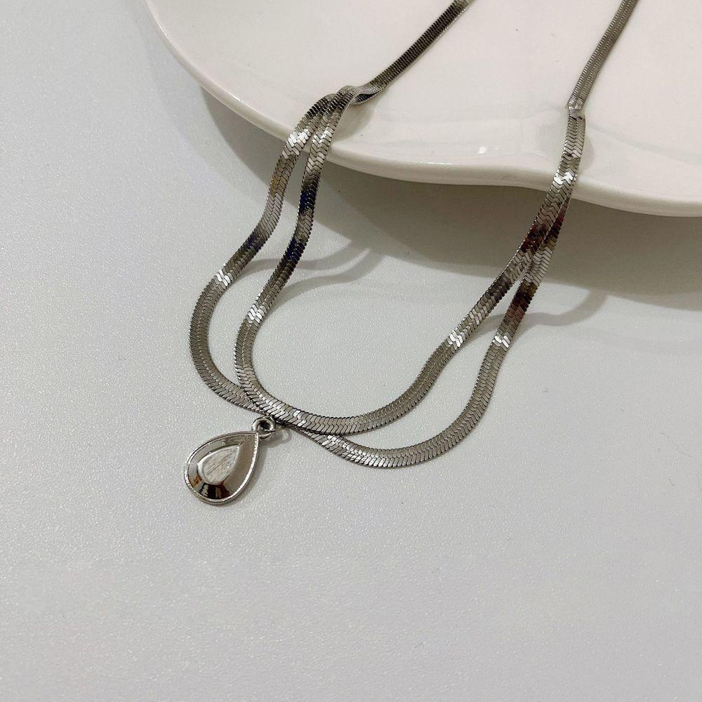 Vòng cổ Hai Lớp Bằng Thép Titan Mặt Hình Giọt Nước Phong Cách Punk Thời Trang Cho Nữ