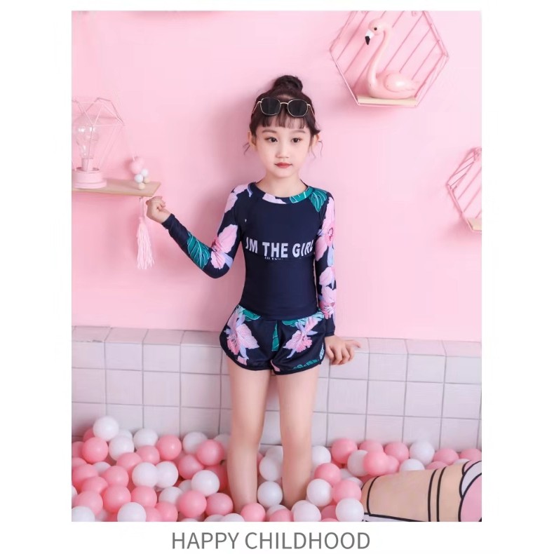 Đồ bơi bé gái tay dài chống nắng - có 2 màu xanh, đen | BigBuy360 - bigbuy360.vn