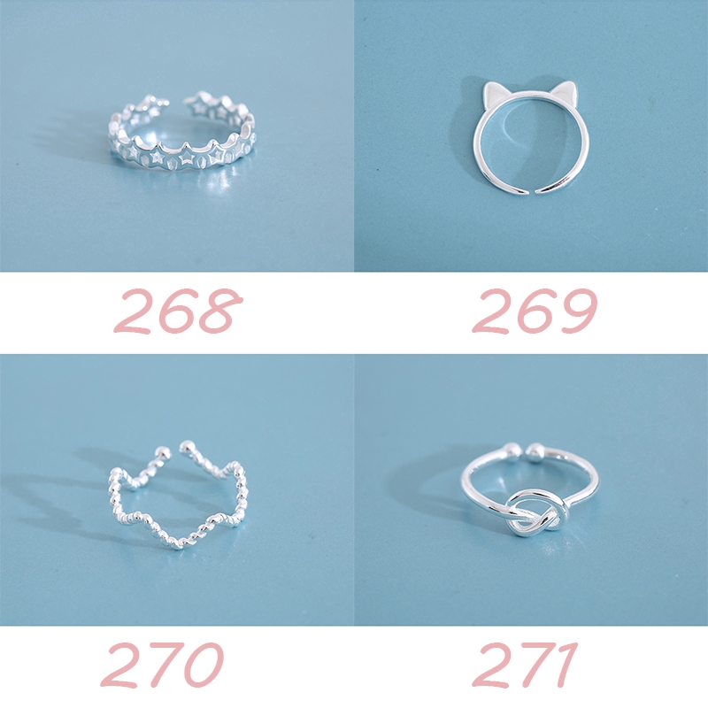 Nhẫn kim loại màu bạc thiết kế dạng mở có thể điều chỉnh kích cỡ phong cách thời trang Hàn Quốc dành cho nữ