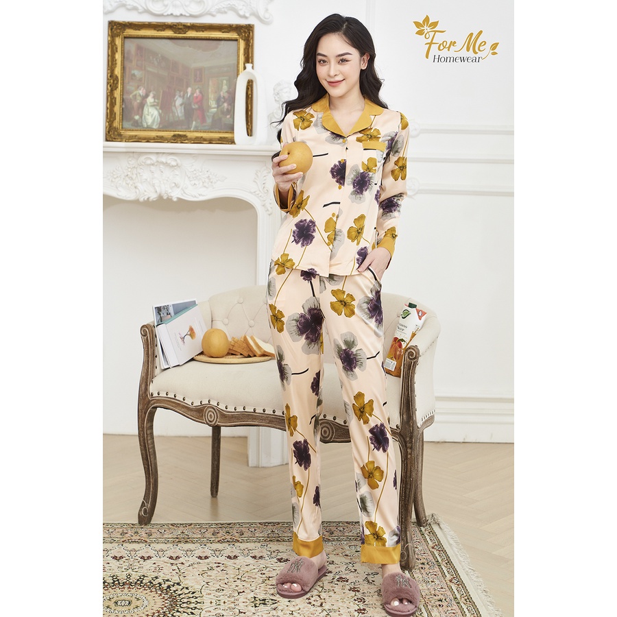 Bộ dài tay Hoa Phối chất Lụa giấy Luxury siêu mềm mịn forme thiết kế